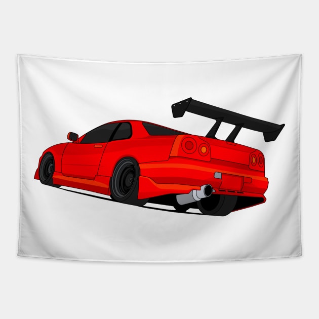 SKYLINE GTR R34 RED Tapestry by VENZ0LIC