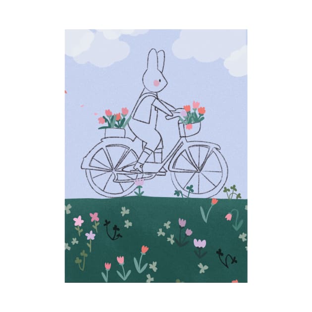 Bunny Cycling in a Flower Field by Cati Daehnhardt