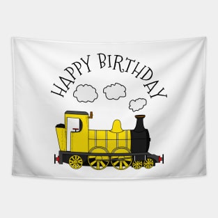 Steam Train Happy Birthday Rail Enthusiast (Yellow) Tapestry