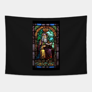 Stained Glass Style Wizzard Reading A Book Tapestry