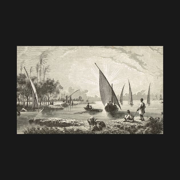 Engraving River Nile Scene Egypt 1881 by artfromthepast