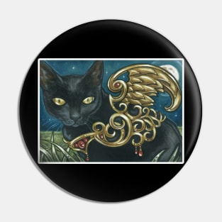 The Black Cat With Golden Wings - White Outlined Version Pin