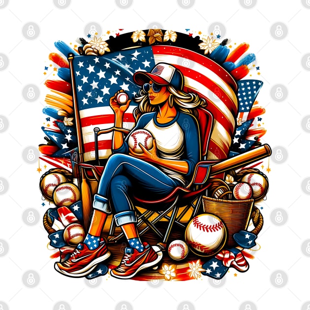 Baseball American Flag , Cute Patriotic Colorful for Toddler Girls Kids Youth, Fourth 4th of July by click2print