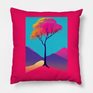 Lonely Tree Under A Blue Night Sky Vibrant Colored Whimsical Minimalist - Abstract Bright Colorful Nature Poster Art of a Leafless Tree Pillow