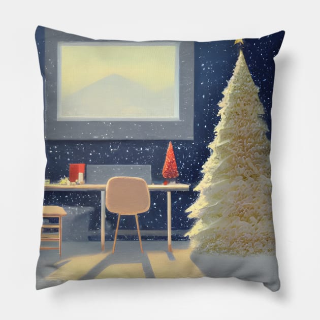 Christmas Winter Red Xmas Ornaments Aesthetic Snowing Weather Pillow by DaysuCollege