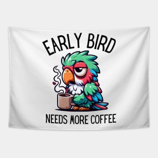 Sleepy Parrot Morning Coffee Lover Tapestry