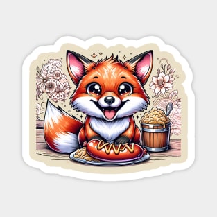 Cute Fox eating german food Magnet