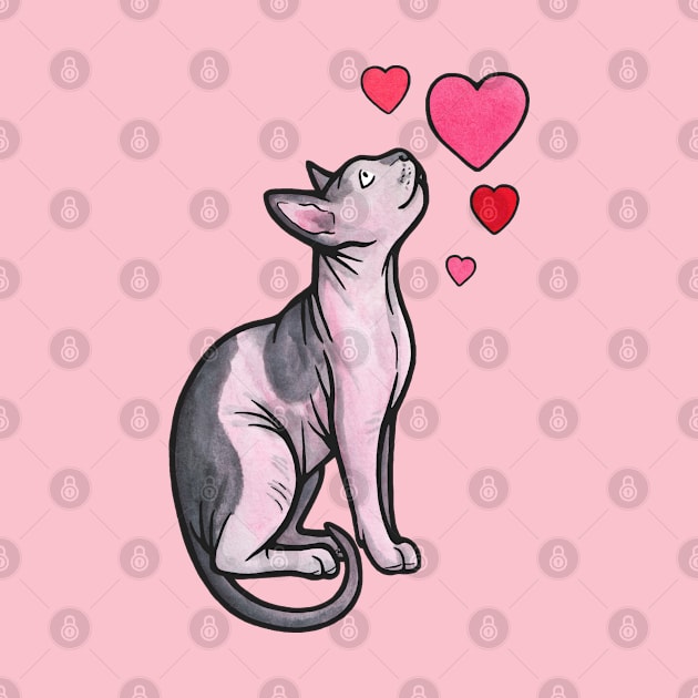 Sphynx cat love by animalartbyjess