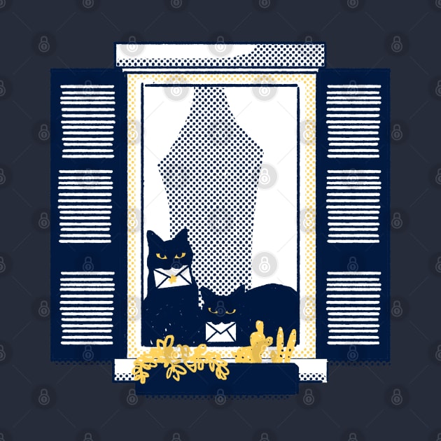 Windowsill cats - Black cat duo on a tipical italian window in a "Milano yellow" building holding le by tostoini