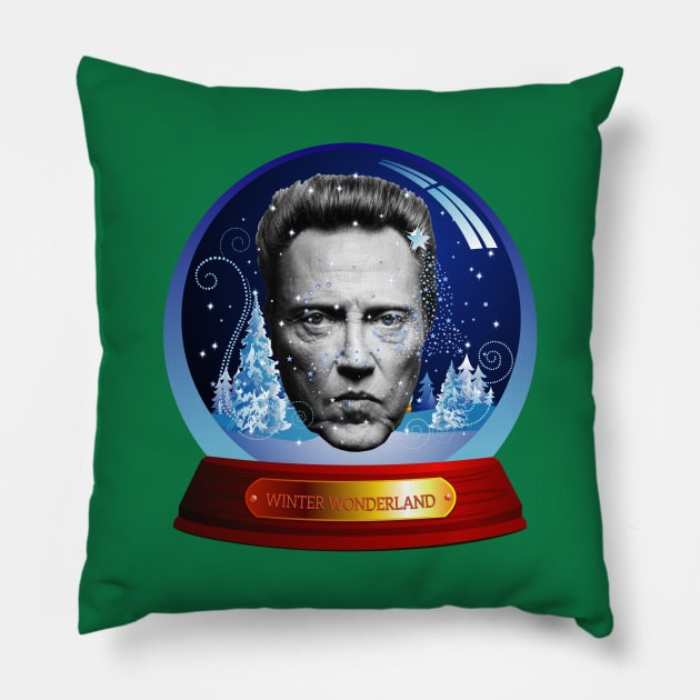 Christopher Walken Snow Globe Christmas Pillow by Rebus28