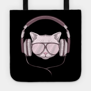 Cat with Sunglasses and Headphone Tote