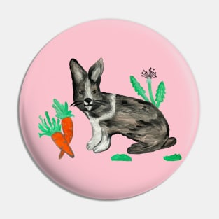 Rabbit with Carrots and Dandelions Pink Painting Pin