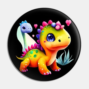 Adorable Cartoon Dinosaur with Hearts on Head Pin