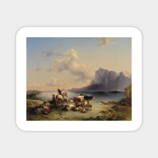 Shepherd and Cattle on the Attersee - Friedrich Gauermann Magnet