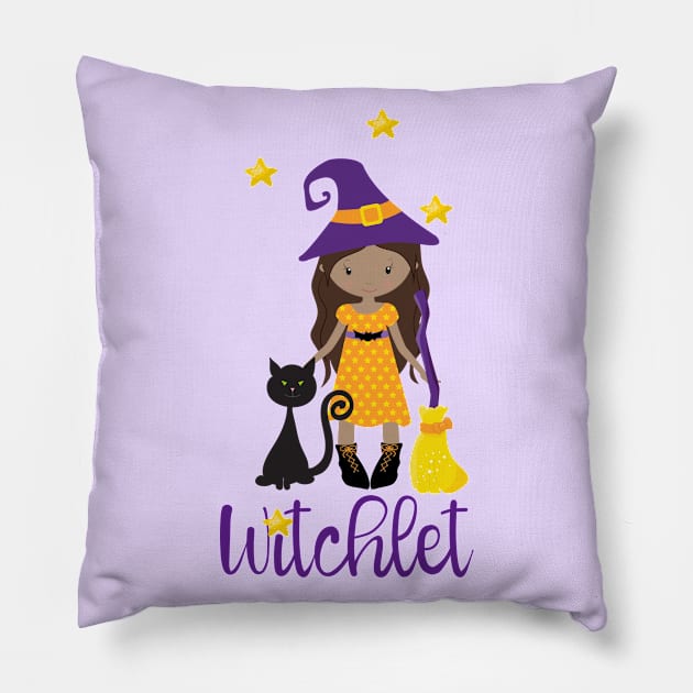 Witch Gift Black Cat and Broomstick Witchy Friendly Witch Design Pillow by InnerMagic