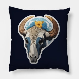 Beautiful cow skull with flower Pillow