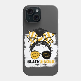 Black and Gold Vibes Only Football Mom Messy Hair Gameday Phone Case