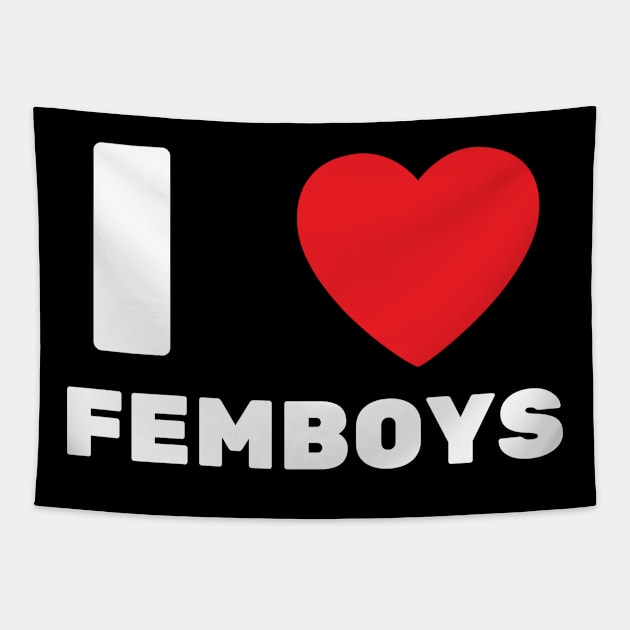 I Love Heart Femboys Yaoi Crossdressing Aesthetic Tapestry by BobaPenguin