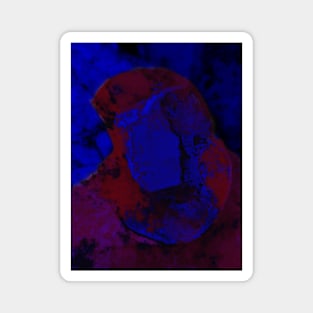 Portrait, digital collage and special processing. Weird. Man on street, face. Like in night dreams. Red and blue. Magnet