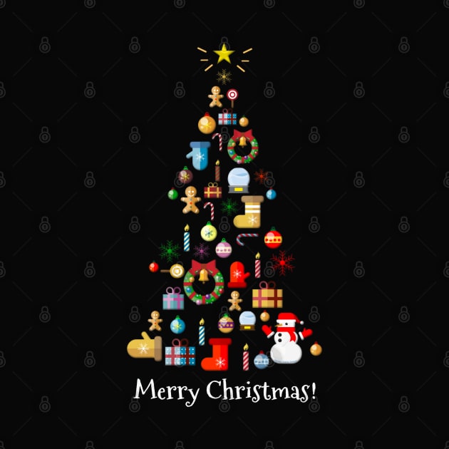 Merry Christmas Holiday Tree with Symbols of Christmas by Dibble Dabble Designs