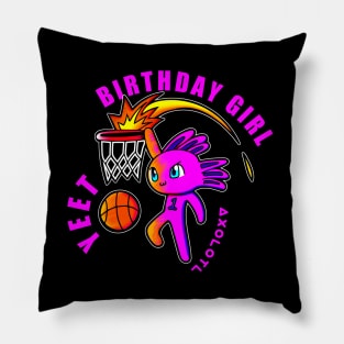 Birthday Girl Slam Dunk Yeet Axolotl Basketball Kids Teens Sports Pillow