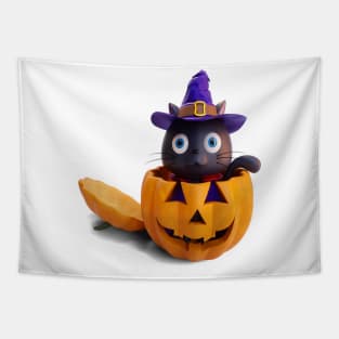 halloween pumpkin black cat Tapestry