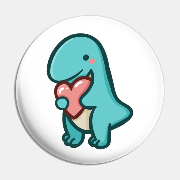 Cute T-Rex with heart, Love, Dino, Dinosaur Pin by hugadino