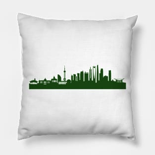 SHANGHAI skyline in forest green Pillow