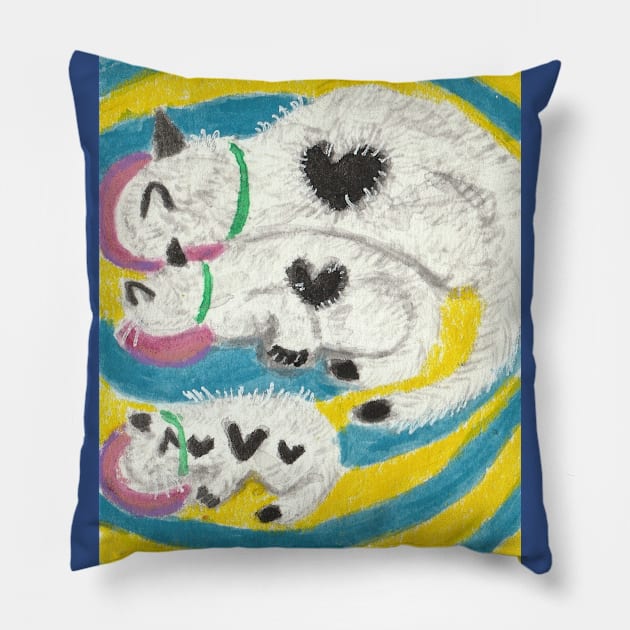 cat family dinnertime art Pillow by SamsArtworks