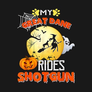 My Great Dane Rides Shotgun Halloween Dog T-Shirt