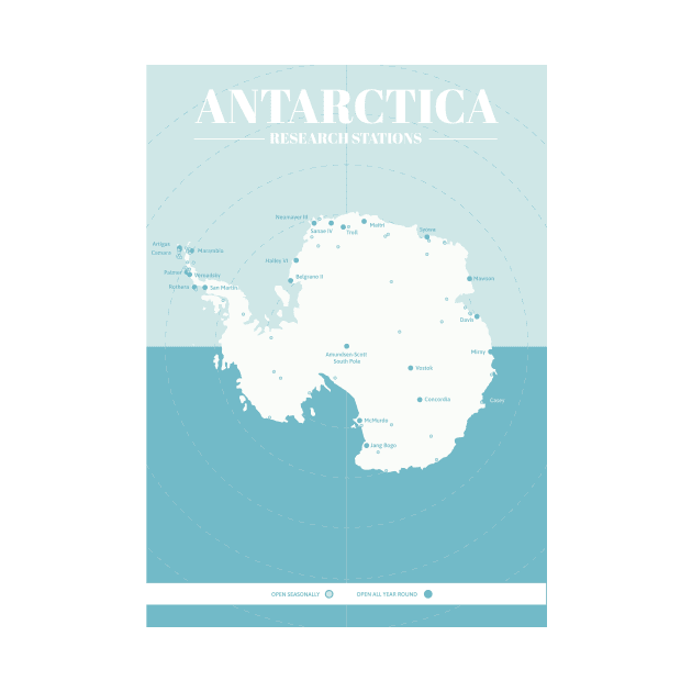 Antarctica Research Stations Map by Walford-Designs