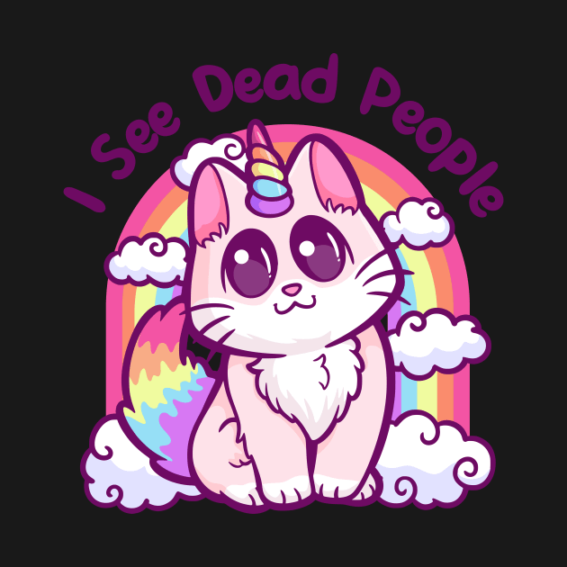 Killer Kitty with a Colorful Twist: Cute Dark Humor Cat Rainbow Death by Holymayo Tee