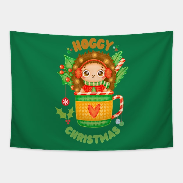 Hoggy Christmas Cute Hedgehog Tapestry by nmcreations