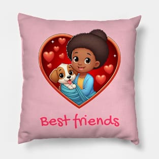 Puppy & girl - Best friends Pillow