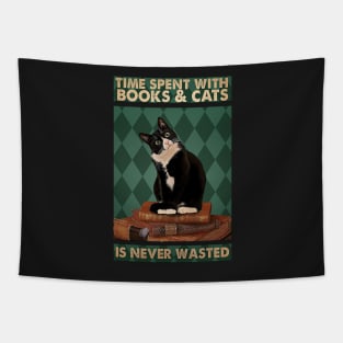 Time spent with books and cats is never wasted Cat Lovers Tapestry