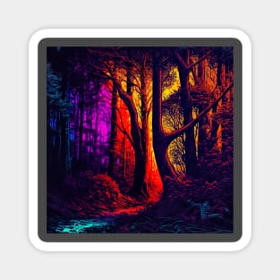 Abstract art of forest lit with psychedelic vibrant colors Magnet