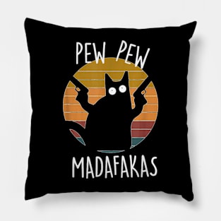 Funny Cat  Retro Design Pew Pew Madafakas Pillow