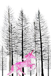 pink unicorn in forest Magnet