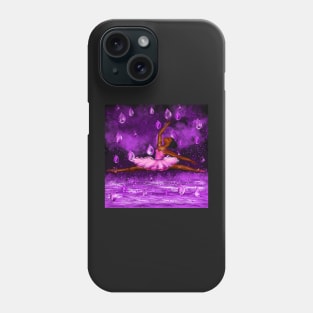 Black ballerina in the rain, ballerina among raindrops falling into Water Phone Case