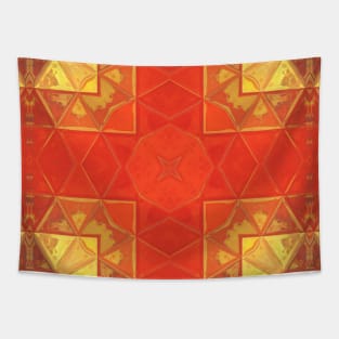 Mosaic Kaleidoscope Square Red and Yellow Tapestry