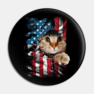 Patriotic Cat 4th Of July Men USA American Flag Women Pin