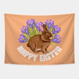 Happy Easter Bunny In Crocus Flower Field Tapestry