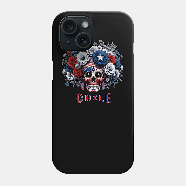 Santiago Chile Neon Sugar Skull Chilean Flag Style Graphic Phone Case by Sambastyles