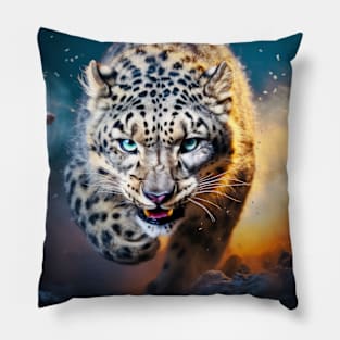 Snow Leopard Animal Wildlife Wilderness Colorful Realistic Illustration Pillow