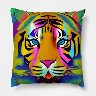 90s Bright Colorful Tiger Head Pillow