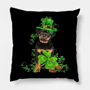 Lucky Rottweiler Shamrock St Patrick's Day Pillow