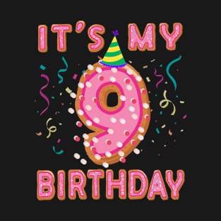 Cute Donut It's my 9th Birthday Sweet 9 yrs old Kids Gift T-Shirt