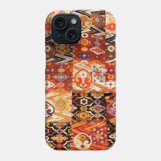 ANTIQUE JAPANESE GEOMETRIC FLORAL PATCHWORK WITH CLOUD SHAPED GONGS AND FLOWERS Phone Case