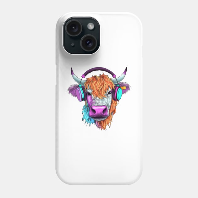 Retro Cow with Headphones #5 Phone Case by Chromatic Fusion Studio