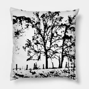 Black and White Winter Tree Design Pillow